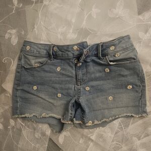 Embroidered Denim Shorts with Daisies Kids Size 12